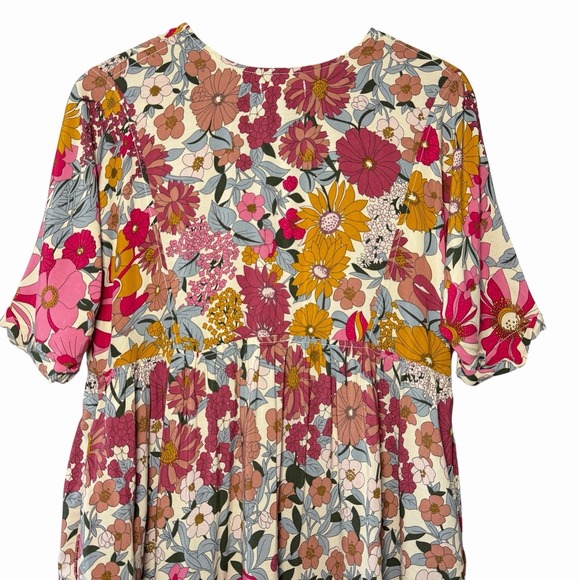 Natural Life Stella Floral Babydoll Mini Dress XS S Boho Cottagecore Pockets - Picture 7 of 13